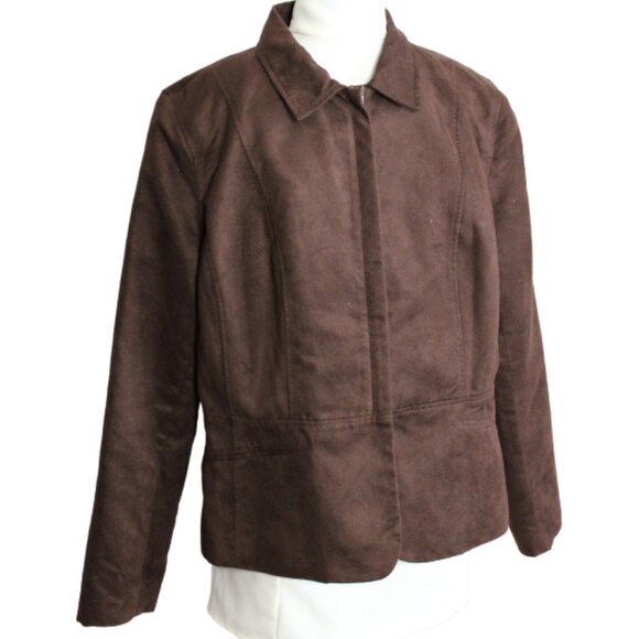 Tradition 16P Faux Suede Zip Up Women's Chocolate Brown Lined Jacket - Picture 1 of 15